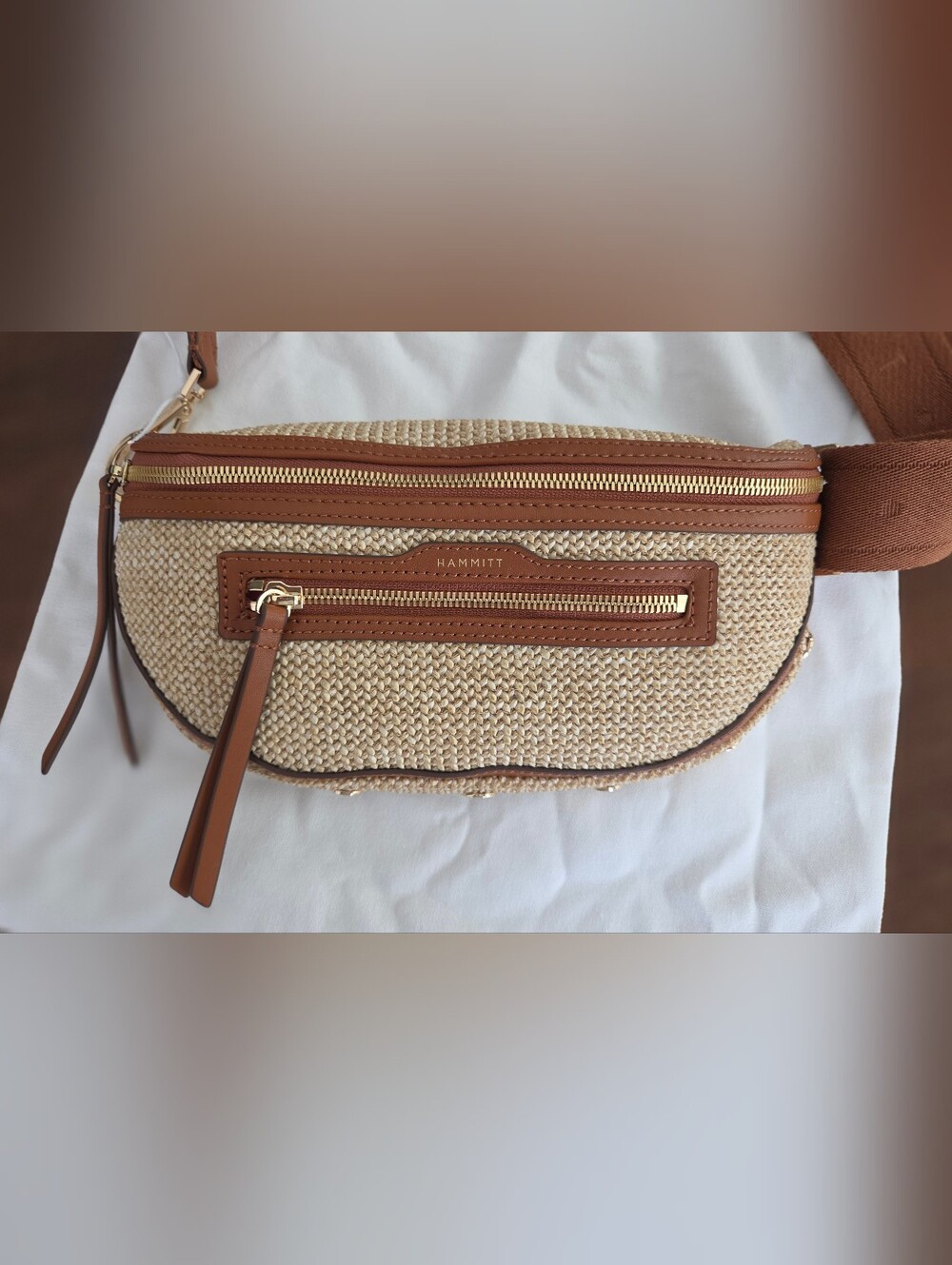 Hammitt Charles Cocoa Raffia Medium Sling Belt Bag - Picture 3 of 8